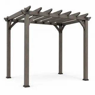 open pergola frame beside an outdoor dining patio