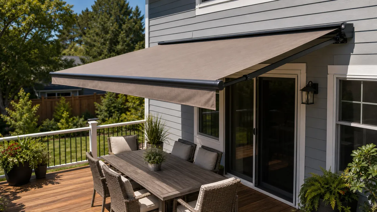 patio doors and outdoor seating where awning projection and clearance need measuring