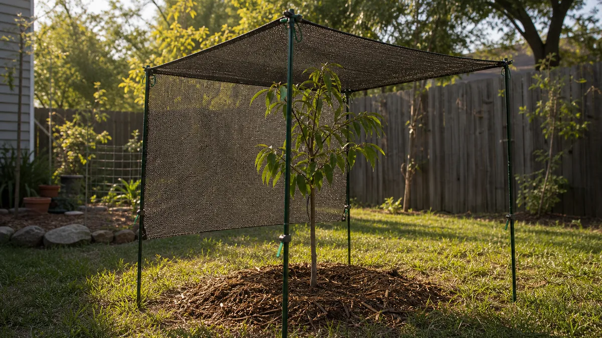 Newly planted street tree with a watering bag around the trunk