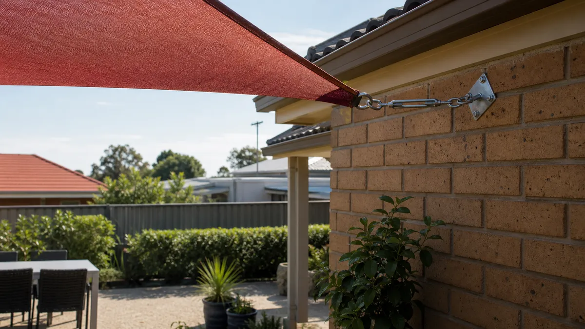 Close-up concrete anchor bolts used as a visual cue for matching shade sail wall hardware to verified substrate and fastener instructions