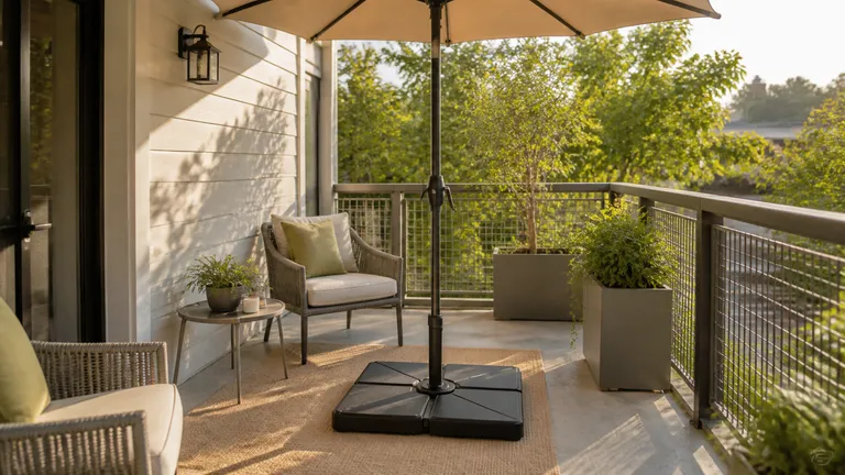Weighted umbrella base showing floor-space impact.