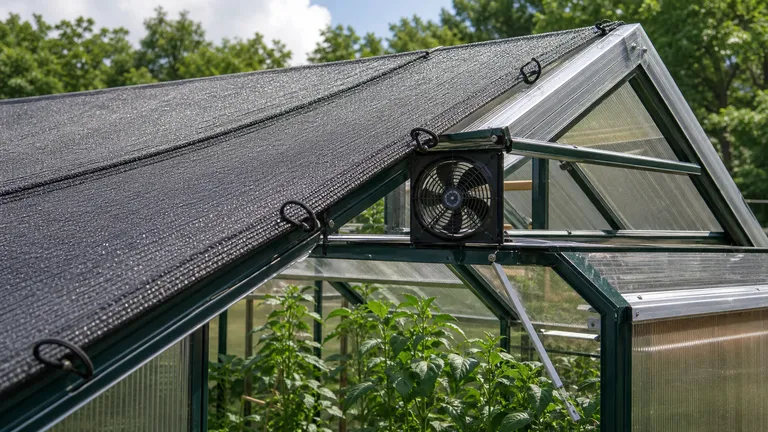 greenhouse roof frame with fans and clear air path