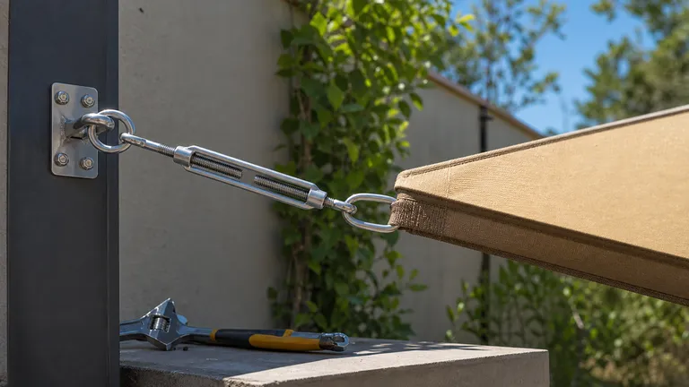 Turnbuckle used for shade sail tension adjustment.