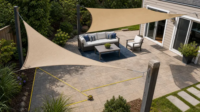 Outdoor shade layout with corner measurements.