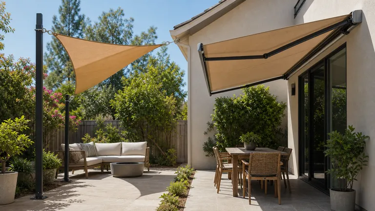 Comparison of shade sail posts and awning wall brackets.