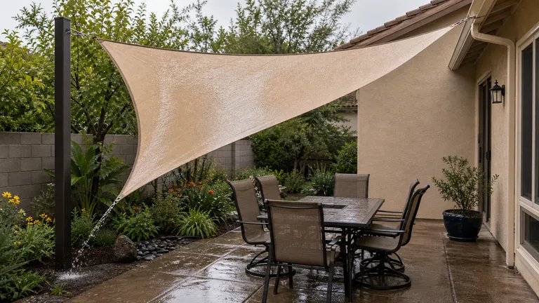 Shade sail slope showing how water leaves a low corner.