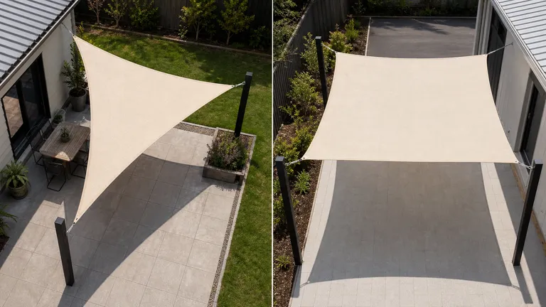 Triangle and rectangle shade sail coverage footprints.